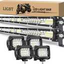 LIGBT 2Pcs 21 Inch 204W Slim LED Light Bar 4PCS LED Pods 4Inch 60W Spot Flood Combo Fog Driving Lights Work Light Roof Bumper Lamp Offroad Lights for 4x4 Trucks SUV ATV UTV