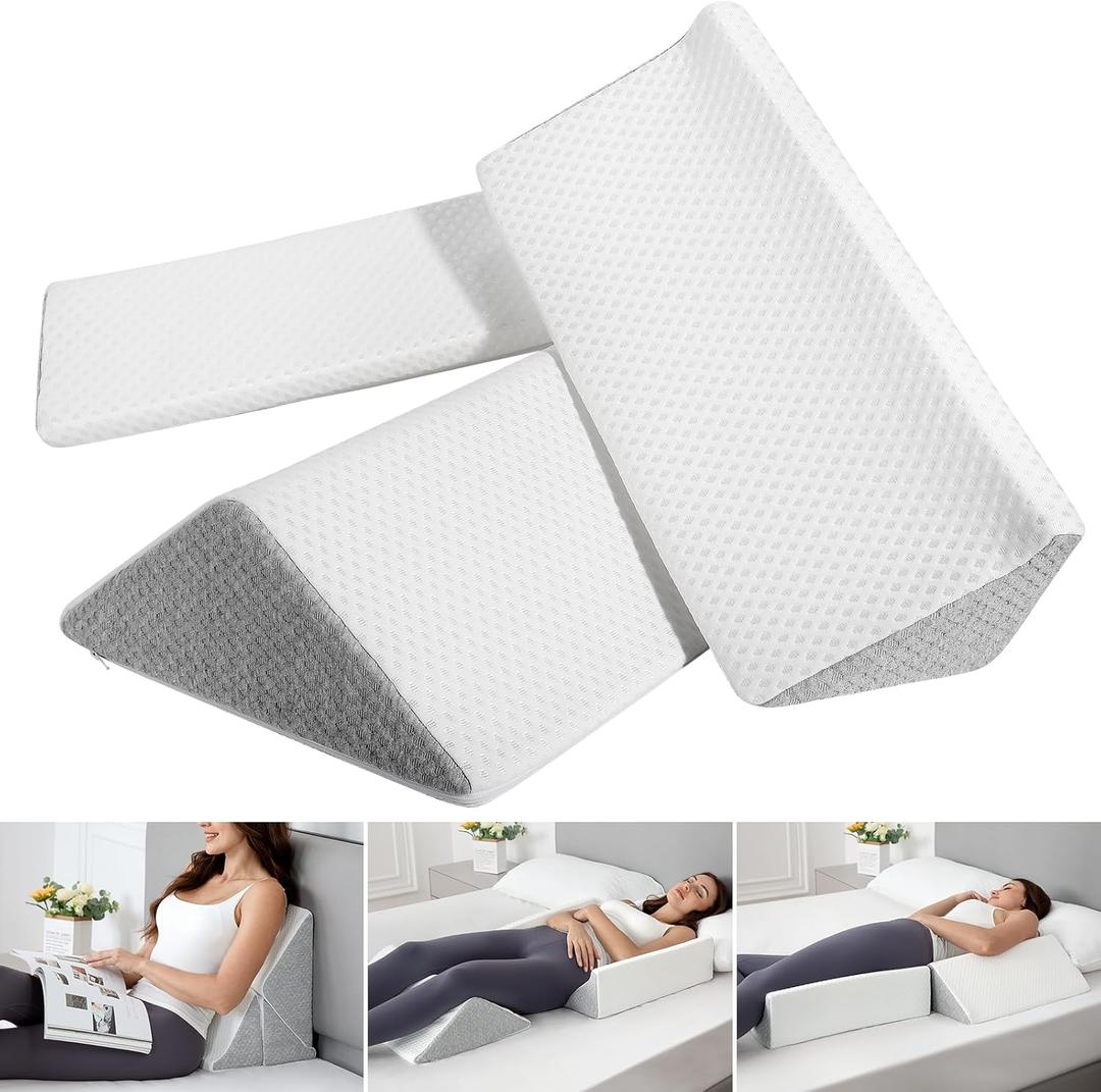 Bed Wedges & Body Positioners 3 in 1, Wedge Pillow for Back Pain Relief, Triangle Bed Wedge Pillow for Side Sleeping, Elderly, Bed Sores, After Surgery, Knees Elevated, Pregnancy