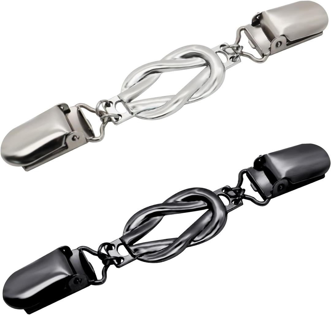 Frutain 2 Pcs Dress Waist Clip for Shawl Cardigan Sweater Clothes Pant TightenerBlack and Sliver