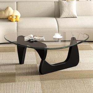 Modern Glass Coffee Table, Mid Century Small Coffee Table, Coffee Table for Living Room,Suitable for Bedroom Living Room Reception Office Tables (Black/Transparent, Small) 32.2 * 22.4 * 16in