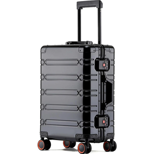 Tmore Aluminum Frame Luggage with Spinner Wheels, with TSA Locks Hard Shell Suitcase, Business 20" Black