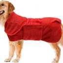 Geyecete Dog Drying Coat - Fast Drying Bathrobe Towel - Microfibre Super Absorbent Pet Cat Bath Robe - Red - M