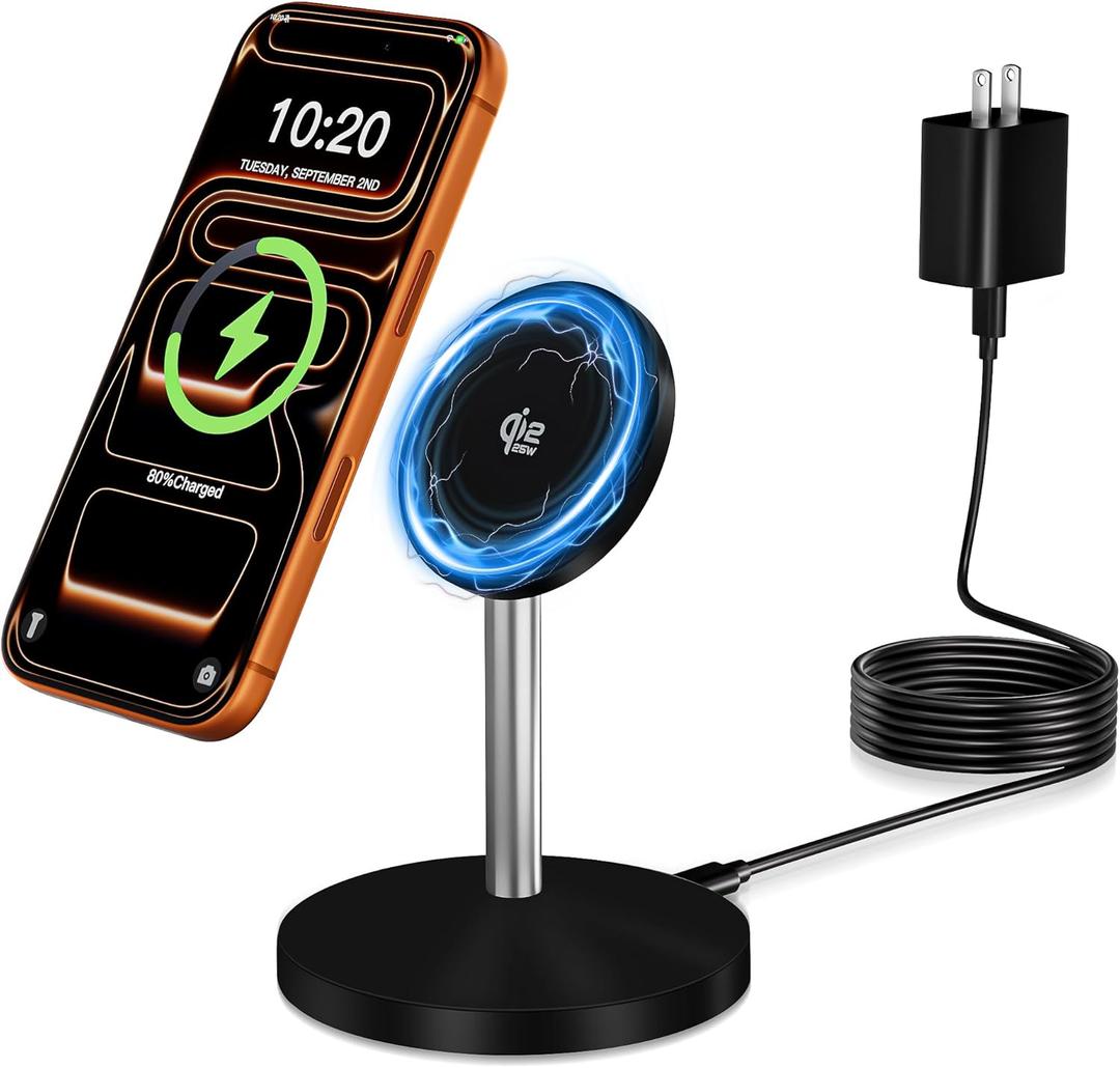 Magnetic Wireless Charging Station,25W Fast Charger 6FT Mag safe Wireless Station Pad,[Qi2.2 Certified] 360 Charger Stand for iPhone 17/17 Pro/Air/17 Pro Max/16 Pro Max/15/14/13/12, AirPods Pro 2/3/4