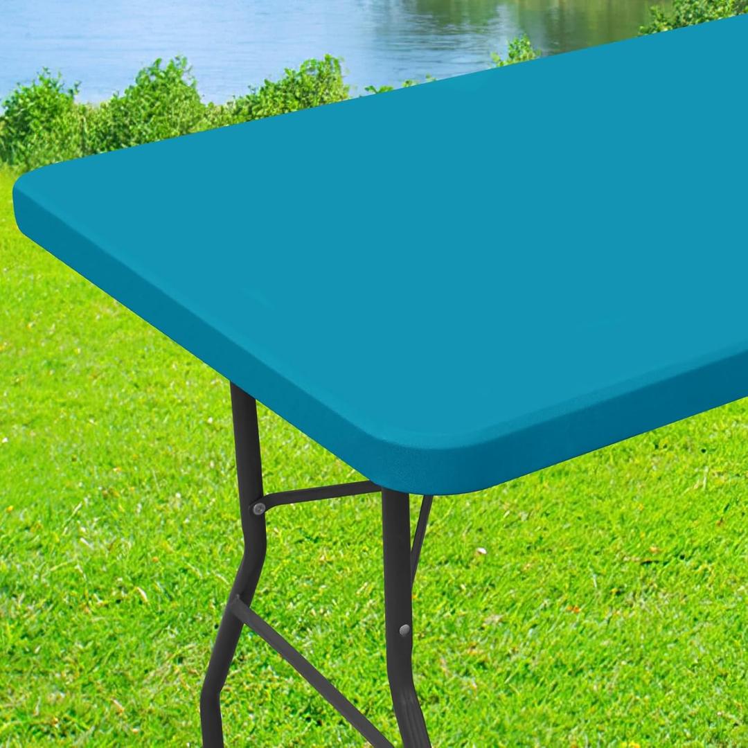 Spandex 6 Foot Rectangle Table Cloth, Elastic Fitted Tablecloths for Picnic, Stretch Washable Patio Table Cover for Outdoor, Camping, Banquet and Parties (Turquoise, 30"x72")