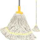 Indoor Mop for Floor Cleaning, Cotton String Wet Mops with Long Handle for Wood Floors Tile Hardwood Floor, Regular Mops for House Kitchen Bathroom Garage Office,Yellow (Large)