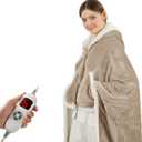Heated Blanket Wearable Shawl Electric Throw, Heated Wrap with Pockets, Poncho Blanket Hoodie for Adult, 6 Heat Settings & 1-4H Timer Auto Off, Gift, 50 * 64", Camel
