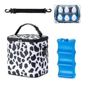 Breastmilk Cooler Bag with Ice Pack Fits 6 Baby Bottles Up to 9 Ounce, Baby Bottle Bag with Shoulder Strap for Nursing Mom Daycare, Cow (Speck)