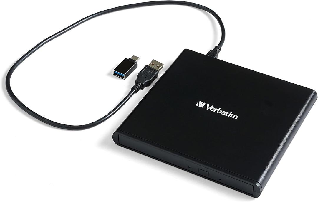Verbatim Slimline CD/DVD Drive - External USB 2.0 CD DVD +/-RW Burner for Laptops and Notebooks with M-DISC Support - Mac & PC Compatible - Nero Burn & Archive Software Included - Black