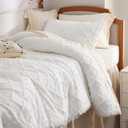 Bedsure Twin Comforter Set - White Boho Twin Comforter, Distressed Vintage Dorm Bedding Set for Kids, 2 Pieces Modern Farmhouse-Style Bed Set, Includes 1 Pillow Sham