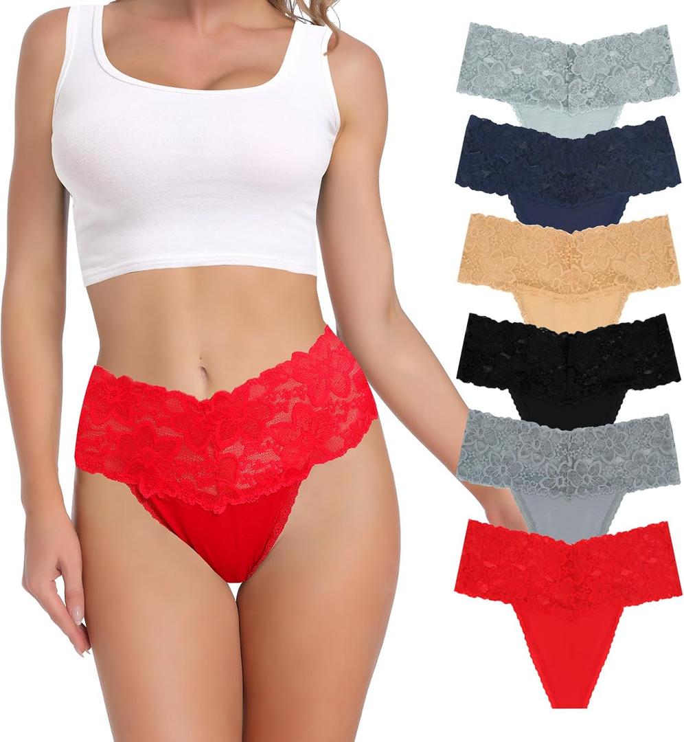 Lace Thongs For Women Plus Size Sexy Underwear T Back Stretch Womens Thongs Underwear 5/6/10 Pack (XX-Large, Black*1 Dark Blue*1 Nude*1 Grey*1 Red*1 Grey Blue*1) 
