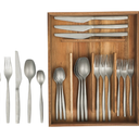 Bloomhouse 21 Piece Stone Washed Flatware 18/10 Stainless Steel Silverware Cutlery Utensil Set With Acacia Wood Caddy - Service for 4