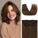 Rich Choices Clip In Hair Extensions Real Human Hair-5 Pcs(4PCS Single Clip+1PCS 3 Clips)-Remy Short Clip in Extensions for Thin Hairs-Mini Clip ins Hairpiece for Women 12 Inch #4 Medium Brown