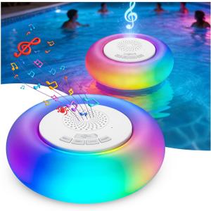 2 Pack Floating Pool Lights with Bluetooth Pool Speaker, 2-in-1 RGB Pool Lights, IP68 Waterproof, 360 Hi-Fi Sound for Pool, Hot Tub and Outdoor Parties