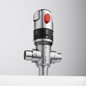 Thermostatic Mixing Valve with 1/2 NPT Male Connection, Water Temperature Constant Control Valve, Fahrenheit Scale Mark, Solid Brass,Grey (Silver)