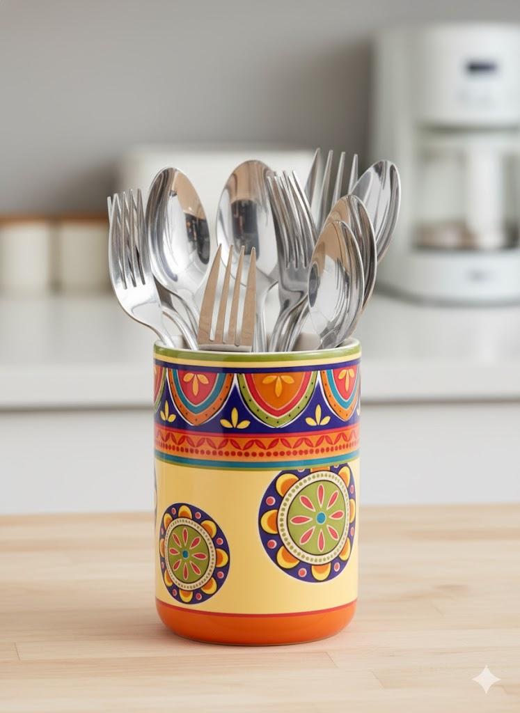 Bico Tunisian Ceramic Utensil Holder Ceramic Kitchen Utensil Crocks for Countertop, Spatula Organizer