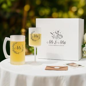 AW BRIDAL Mr and Mrs Champagne Flutes for Couples Wedding Anniversary, Wedding Drink Cooler Glasses with Beer Mug Set for Bride and Groom, Bridal Shower and Enagagement Gift for Newly Engaged Couple | Wedding Gifts, Engagement Gifts, for Couples, Bridal Shower Gift, Wedding Glasses, for Bride Groom
