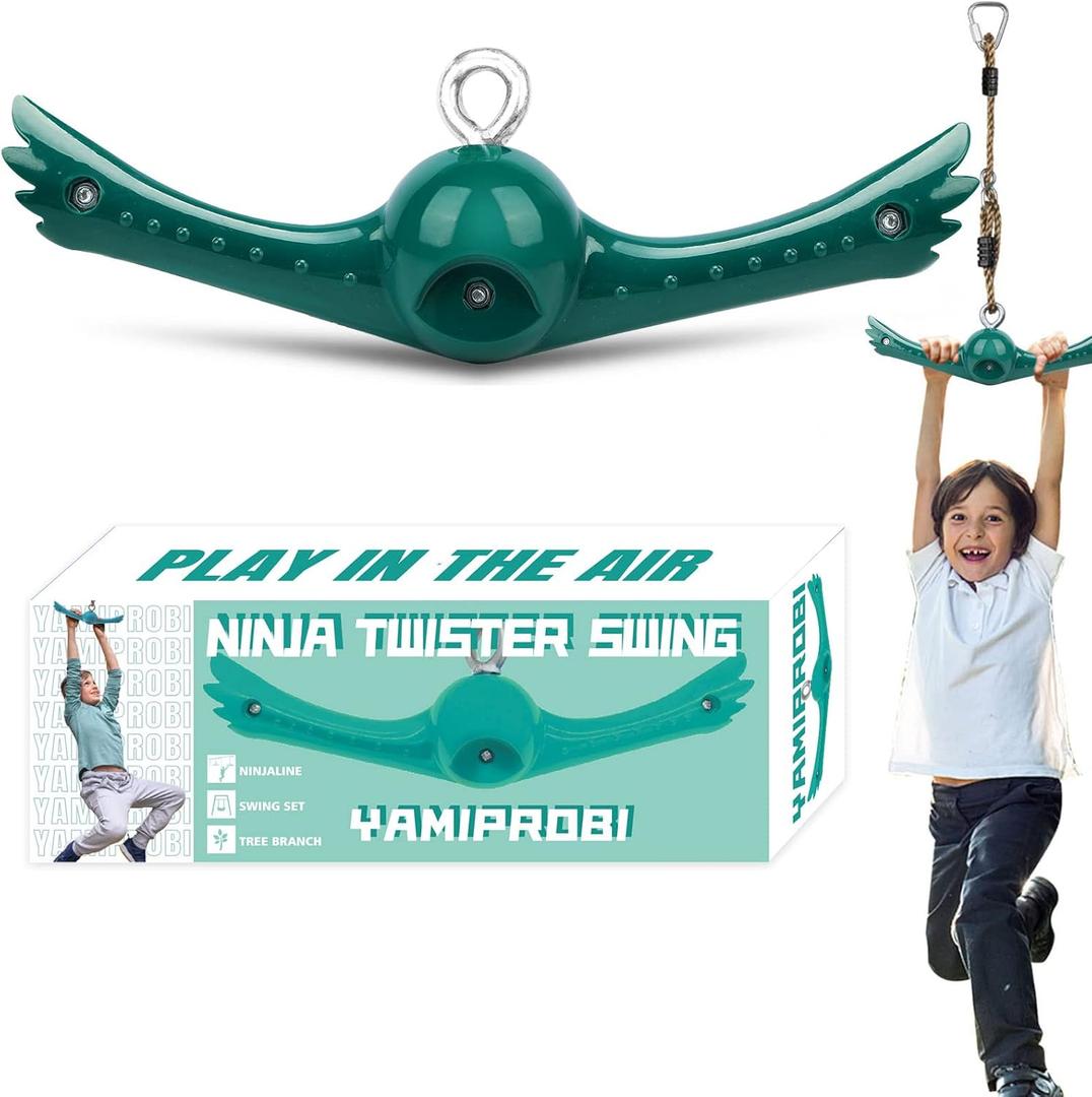 Swing Spins Set: 360 Handle Twist-Spin Flips Toy - Slackline Attachments Activate Play Powers - Accessories for Kids' Playground and Backyard Fun, Green Swing Spins Set: 360 Handle Twist-Spin Flips Toy - Slackline Attachments Activate Play Powers - Accessories for Kids' Playground and Backyard Fun, Green