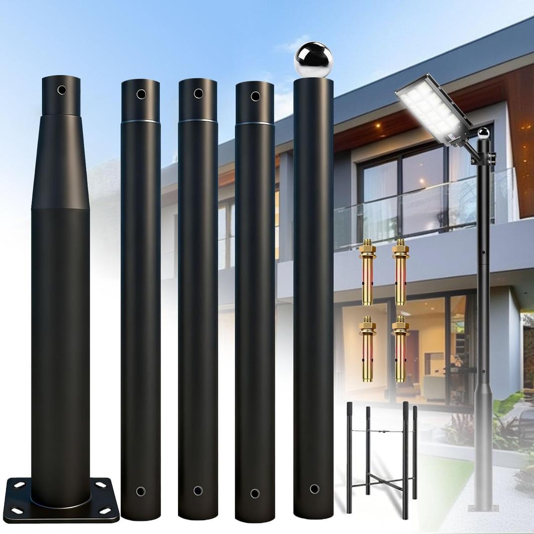 Street Light Pole 16Ft Tall, Outdoor Metal Split Heavy Duty Street Lamp Post for Outside Large Solar Street Lights with Mounting Steel Anchor for Street, Parking Lots, Park & Patio