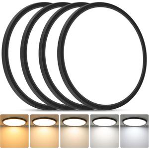 Brightever Black LED Flush Mount Ceiling Light Fixture, 12 Inch 24W, Super Slim 0.67 Inch 3200LM LED Ceiling Lights, Dimmable & 2700K-6500K 5 Color in One Ceiling Lamp for Bedroom, Hallway, 4-Pack