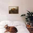 Floating Framed Canvas Wall Art Decor  Vintage Autumn by the Water Landscape Paintings Prints, Nature Countryside Pictures Wall Decor for Living Room Bedroom Office Decoration 8x10 inch