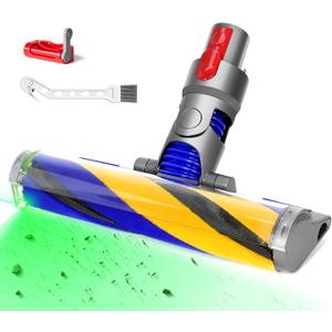 OTTWL V15 Fluffy Optic Cleaner Head Compatible with Dyson V8 V10 V11 V15 Cordless Vacuum Cleaners, Soft Roller Head with LED Green Light, Suitable for Thin Carpets, Hardwood Floor