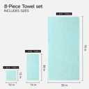 REDKISS 8-Piece Soft Bath Towel Sets, Extra Large 2 Bath Sheet (3570 in), 2 Hand Towel, 4 Washcloth, Microfiber Quick Dry & Absorbent, Aqua Towels for Bathroom