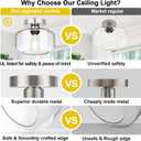 Lynnoland Industrial Semi Flush Mount Ceiling Light Brushed Nickel, Clear Glass Shade Ceiling Light Fixture, Farmhouse Light Fixture for Hallway Corridor Kitchen Bathroom Bedroom Foyer
