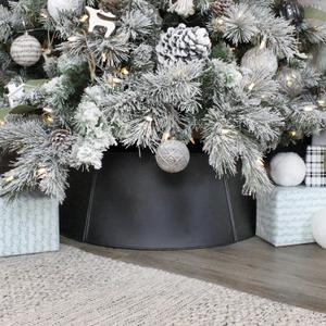 AuldHome Design Black Metal Tree Collar (Large 29Inch); Enamelware, 5Panel Set Christmas Tree Accent, Distressed Retro Style
