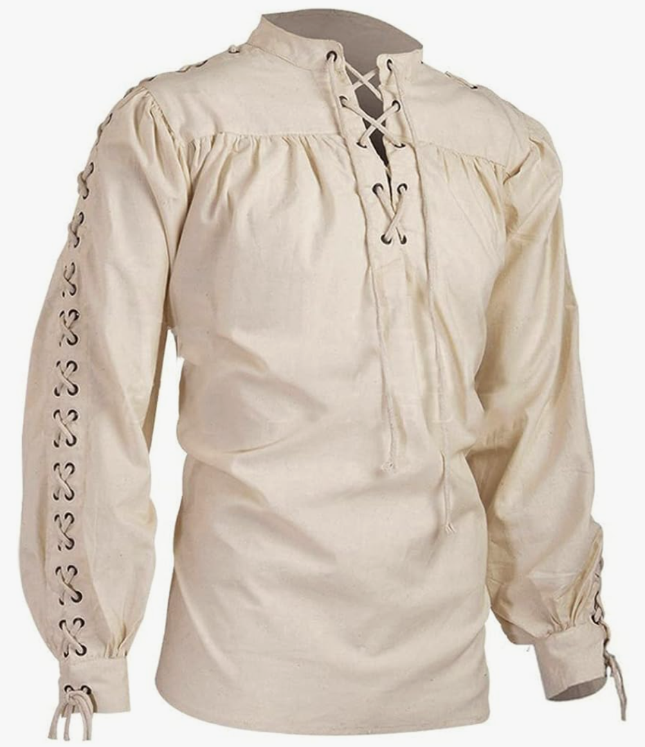 Underwear Men's Loose Linen Medieval Gothic Renaissance Shirt Long Sleeve Pirate Mercenary Costume, Size 5XL