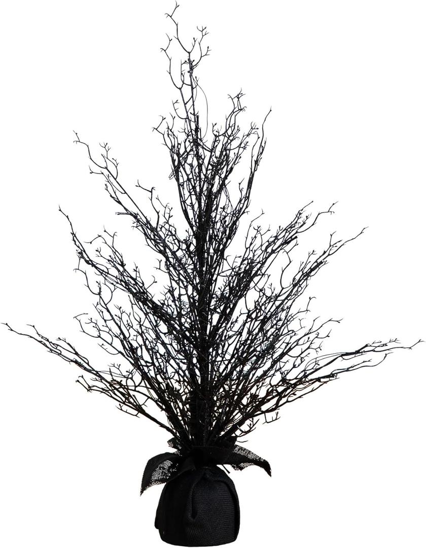 Nearly Natural 3ft. Pre-Lit Halloween Black Twig Artificial Fall Tree in Burlap Planter with 52 Warm White LED Lights