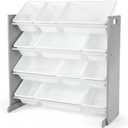 Humble Crew Toy Storage Organizer with 12 Removable Storage Bins for Kids Playroom, 4-Tier Toddler Toy Organization, Grey/White, 34 X 16 X 31 Inches
