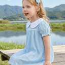 Kucnuzki Baby Girl Clothes Cute Spring Summer Sun Dresses Toddler Casual Puff Sleeve Floral Dress Girls Summer Outfits (Blue.6-12M)