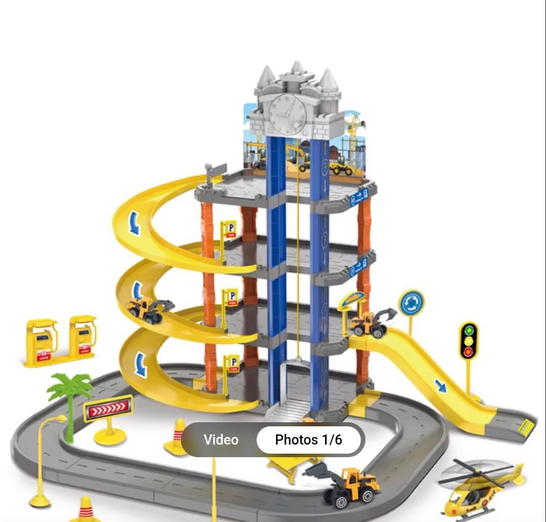 Kids Play Set 4 Floors Diy Assemble Plastic Garage Sliding Track Parking Lot Engineering Car Track Toys