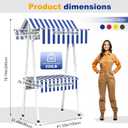 Outdoor Vendor Cart, 43.30in Foldable Metal Market Stall Display Stand with Canopy, Portable Multi-Purpose Floor Wagon for Retail Kiosks Events Festivals Farmers Markets Trade Shows, Blue