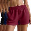 Huukeay 3 Pack Women's Waffle Knit Shorts Drawstring Casual Lounge Pajama Bottoms Comfy Summer Shorts with Pockets (Black, Claret, Navy Blue) Medium