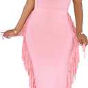 2 Piece Outfits for Women Sexy Crop Top Ruched Bodycon Maxi Dresses Fringe Skirt Sets Night Club Jumpsuits, XL
