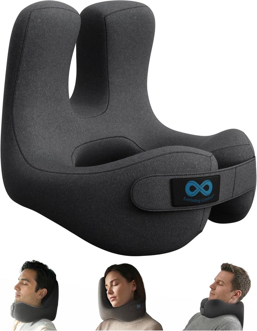 Everlasting Comfort Upgraded Neck Pillow for Airplanes Memory Foam Travel Headrest for Flying Portable Multi-Position Travel Pillows with 360Support Long Flight Essentials for Sleep & Home Use
