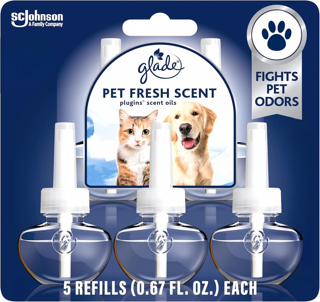 Glade PlugIns Refills Air Freshener, Pet Fresh Scent, Scented and Essential Oils for Home and Bathroom, 0.67 Fl Oz, 5 Count