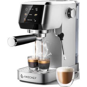 AMZCHEF 51mm Coffee Espresso Machine 20 Bar  Professional Coffee Maker with Milk Frother, Compact Stainless Steel Espresso Maker for Cappuccino, Latte, Mocha, 44oz Water Tank (Silver Black)