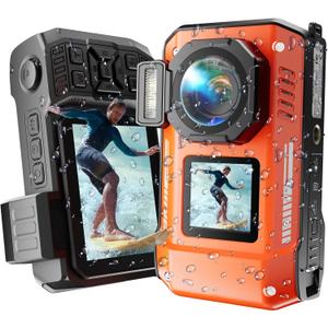 8K Underwater Digital Camera - MaxMango 70MP 33FT Waterproof Camera with 64G Card - Underwater Camera for Snorkeling Floatable Dual-Screen Selfie 2500mAh Battery Point and Shoot Digital (Orange)