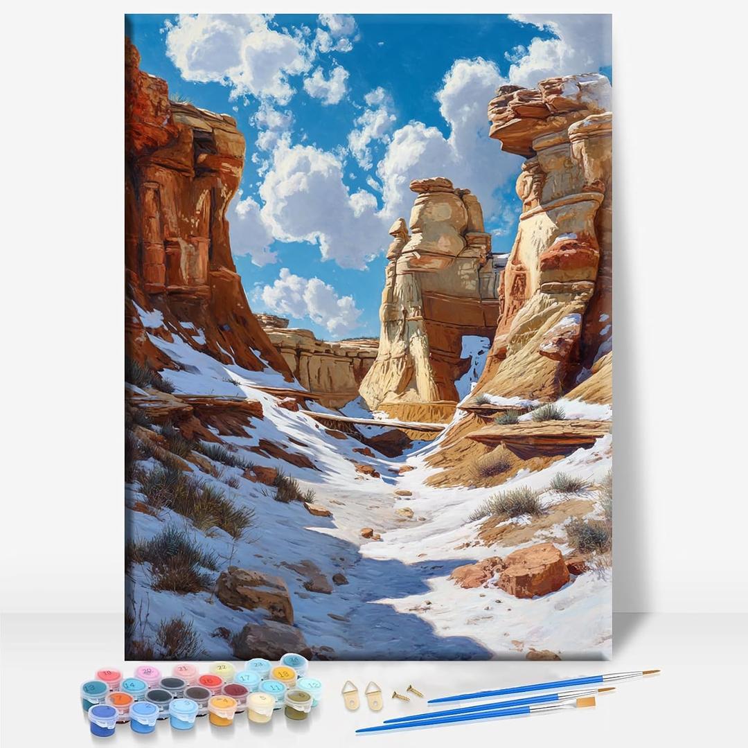 Aeontinity MAKOSHIKA State Park Montana Framed Canvas DIY Paint by Numbers Kit Bar Cafe Cave Home Room Wall Bathroom Porch Patio Decor Gift, 16 x 12 Inch