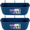 Goovilla Large Feed Trough, Hanging or Screw-in Fence Feeder with Clips, 2 Pack 9 Quart Goat Feeding Supplies, Dog Horse Hog Pig Livestock Poultry Plastic Feeder Trough Bucket for Large Animal, Blue