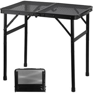 GREGIN Camping Table with Mesh Desktop, Lightweight & Portable Small Folding Grill Table, Height Adjustable Metal Outdoor Table for Camp, Cooking, BBQ, RV, Picnic-2 FT Black