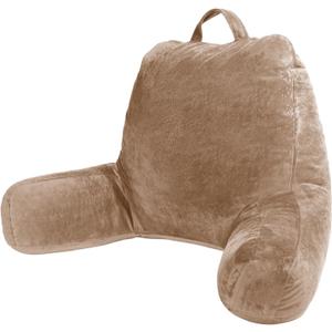 Sasttie Reading Pillow, Velvet Back Pillow for Bed Sitting Up, Adult Back-Rest Support Cushion with Arms for Sit Up on Couch, Sofa, and Floor, Dorm Essentials, Reading Accessories, Light Brown (Standard (18-Inch))