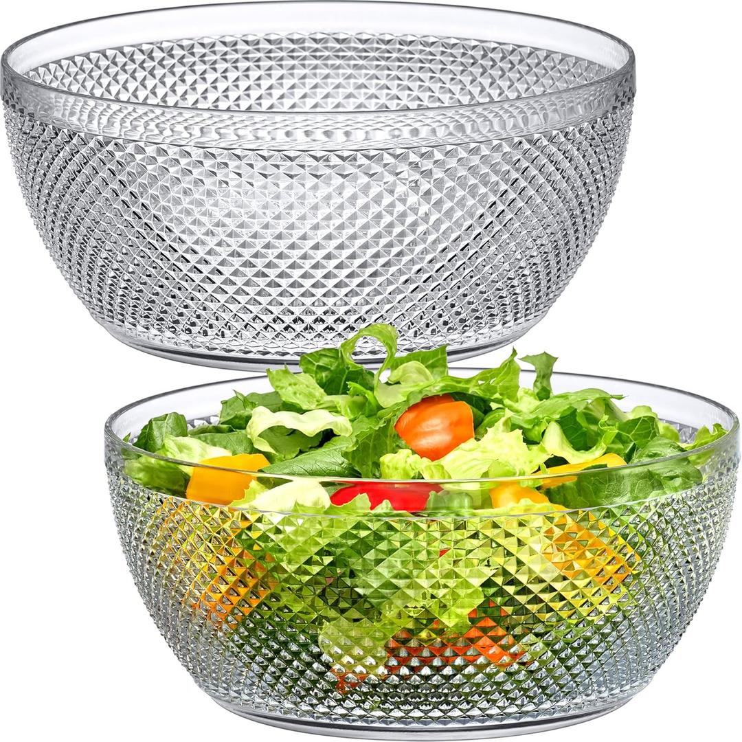 Amazing Abby - Anita - 130-Ounce Plastic Serving Bowls (Set of 2), 10-Inch Clear Salad Bowl Set, BPA-Free, Shatter-Proof, Dishwasher-Safe, Stackable, Great for Salad, Fruit, Cereal, Snack, and More