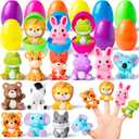12 Pack Prefilled Easter Eggs with Finger Puppets, Prefilled Easter Eggs with Toys for Easter Egg Hunts, Basket Stuffers, Party Favors, Classroom Prizes, Easter Gifts for Kids and Toddlers