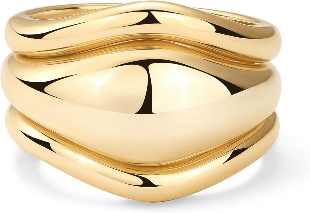 PAVOI 14K Gold Plated Chunky Stackable Rings Set for Women | Cubic Zirconia Bands Set | 3 Statement Rings Pack (9)