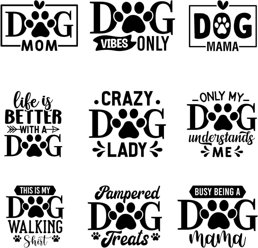 9Pcs Dog Mom Mama Iron on Decals for Clothing DIY Heat Transfer Vinyl Stickers for T-Shirt Jeans Pillow Cover Craft Appliques Decor