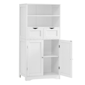 TEENFON Tall Bathroom Floor Storage Cabinet, Bathroom Linen Storage Cabinet with Adjustable Shelf & 2 Drawers, Freestanding Cabinets for Living Room, Dining Room, Entryway, White