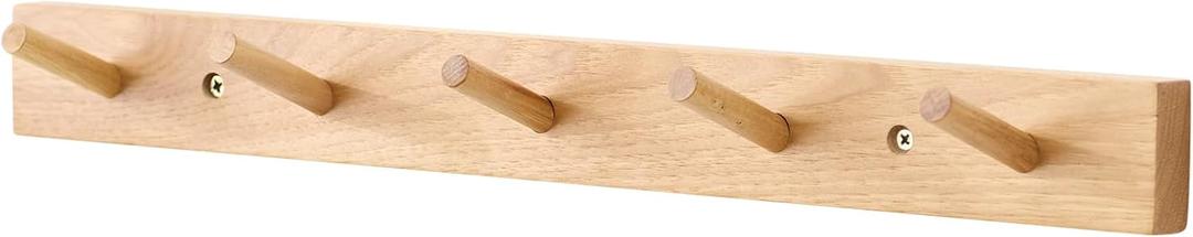 Wall Mounted Coat Rack 20 inches, Hickory Wood Wall Coat Hooks with 5 Hooks, Wooden Coat Hanger for Hanging Clothes Robes Towels Hats, Natural